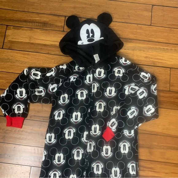 Disney Mickey Mouse One Piece Fleece Pajama With Hoodie & Ears Adults Size Large - Picture 4 of 9